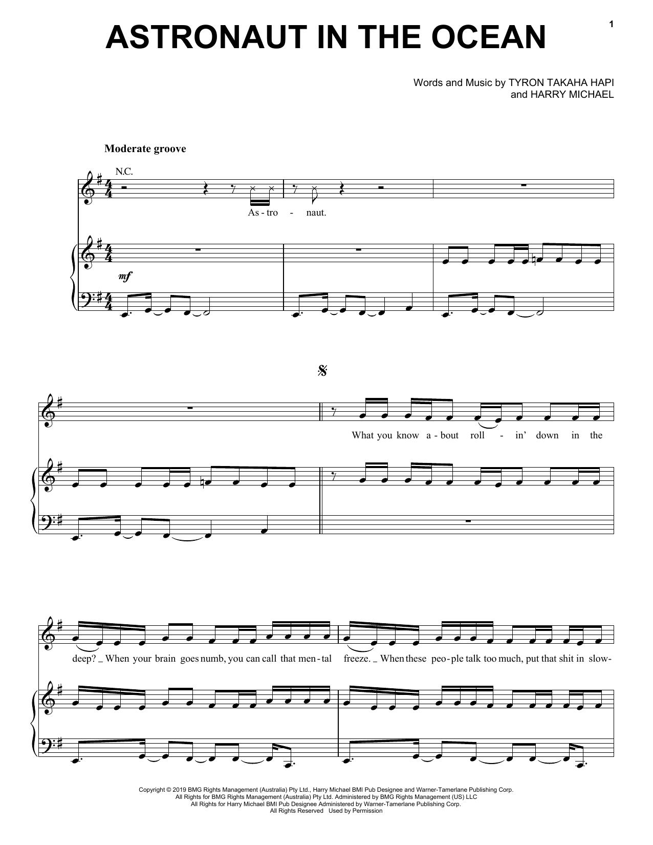 Download Masked Wolf Astronaut In The Ocean Sheet Music and learn how to play Piano, Vocal & Guitar Chords (Right-Hand Melody) PDF digital score in minutes