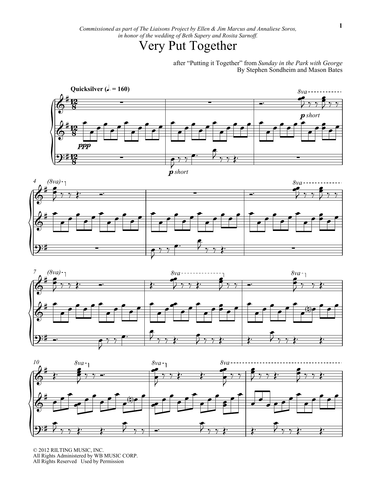 Download Stephen Sondheim Very Put Together (arr. Mason Bates) Sheet Music and learn how to play Piano PDF digital score in minutes