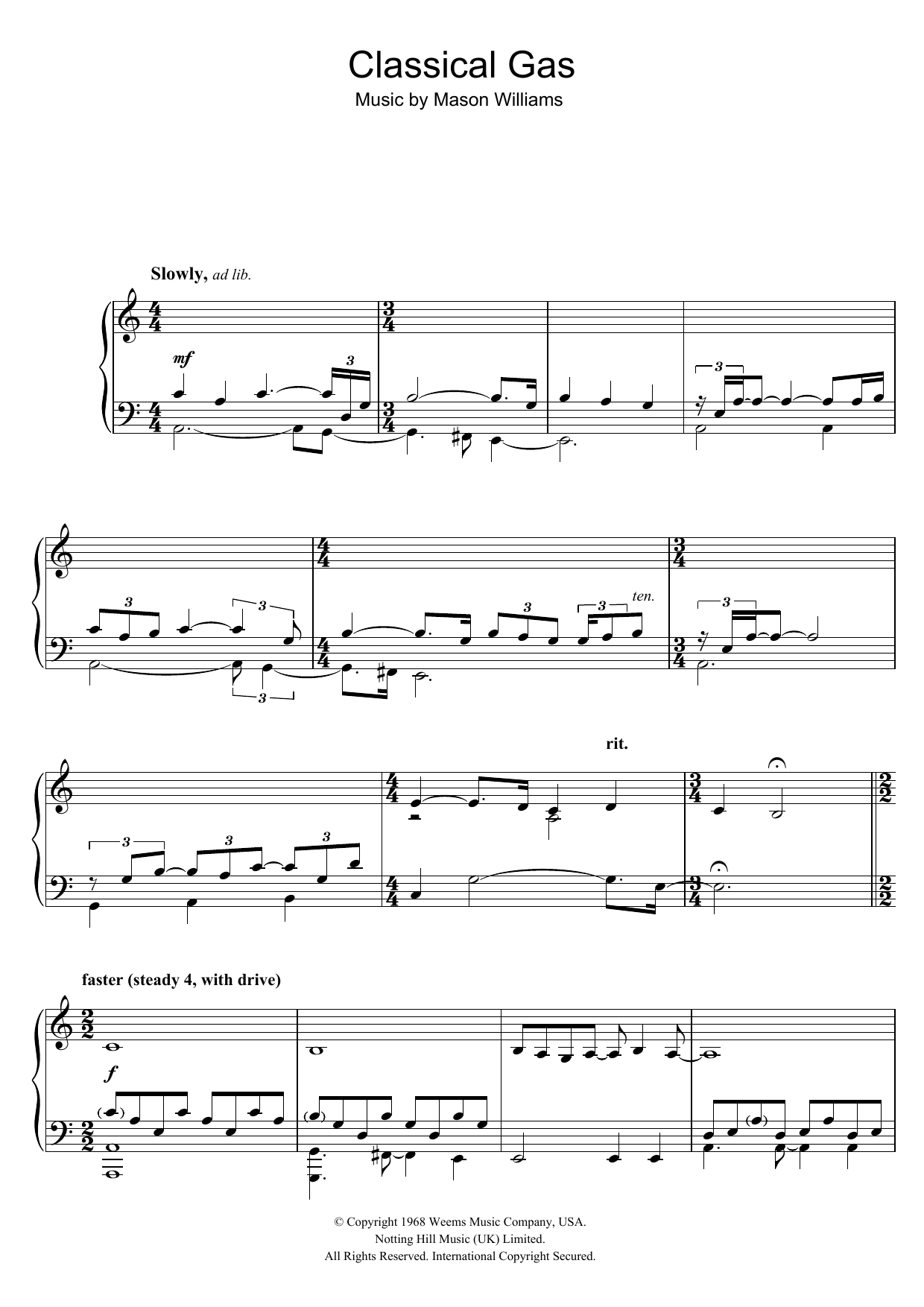 Download Mason Williams Classical Gas Sheet Music and learn how to play Guitar Tab PDF digital score in minutes