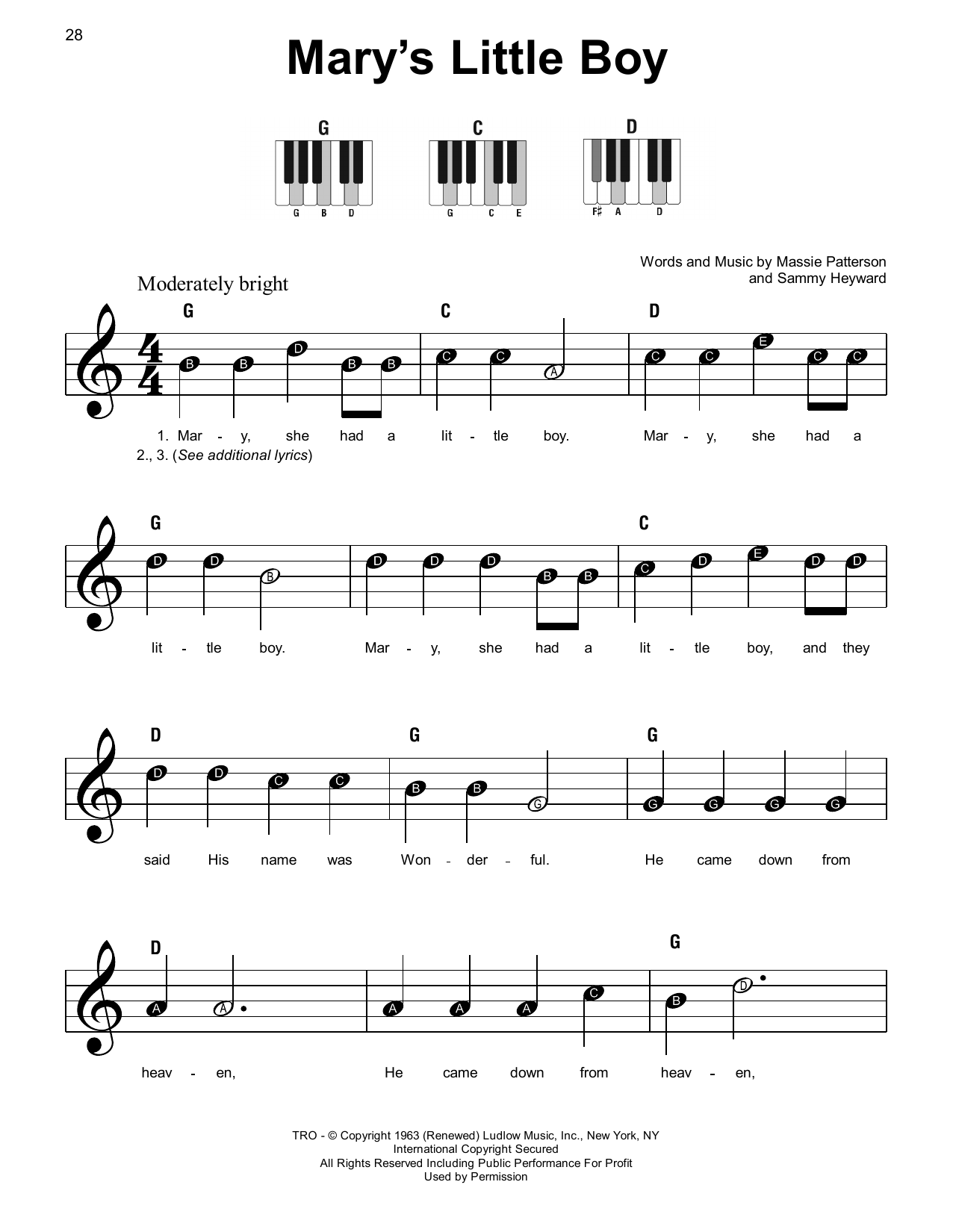 Download Massie Patterson Mary's Little Boy Sheet Music and learn how to play Super Easy Piano PDF digital score in minutes