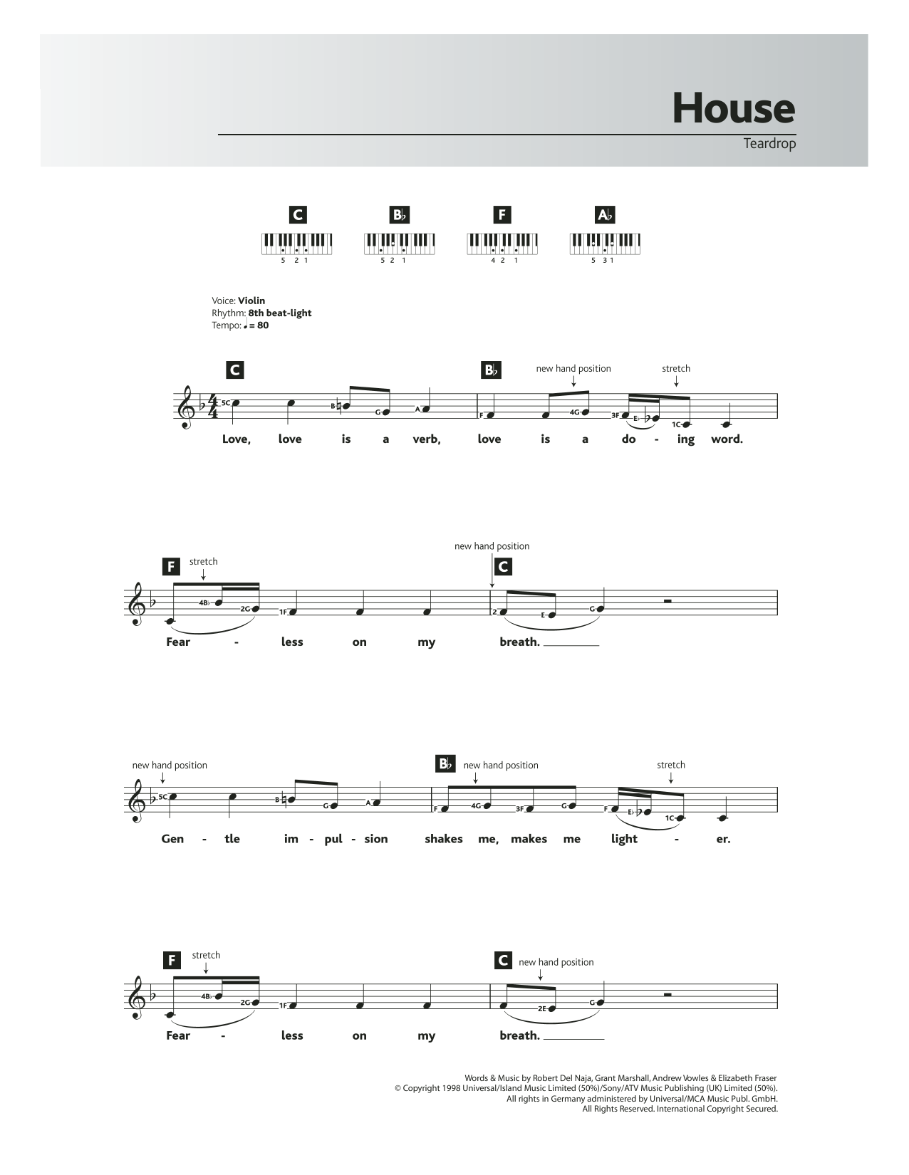 Download Massive Attack Teardrop (theme from House) Sheet Music and learn how to play Keyboard PDF digital score in minutes