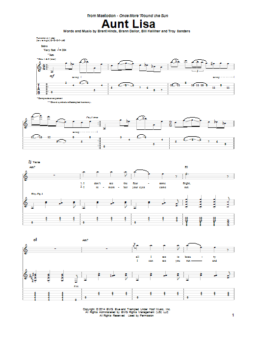 Download Mastodon Aunt Lisa Sheet Music and learn how to play Guitar Tab PDF digital score in minutes