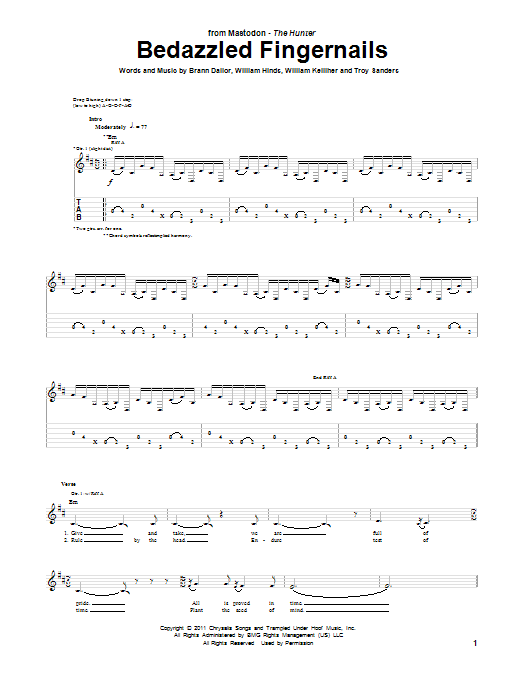 Download Mastodon Bedazzled Fingernails Sheet Music and learn how to play Guitar Tab PDF digital score in minutes