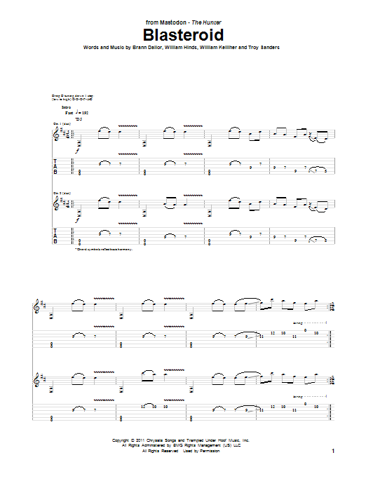 Download Mastodon Blasteroid Sheet Music and learn how to play Guitar Tab PDF digital score in minutes