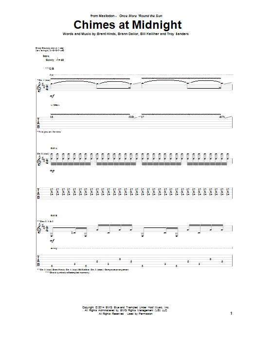 Download Mastodon Chimes At Midnight Sheet Music and learn how to play Guitar Tab PDF digital score in minutes