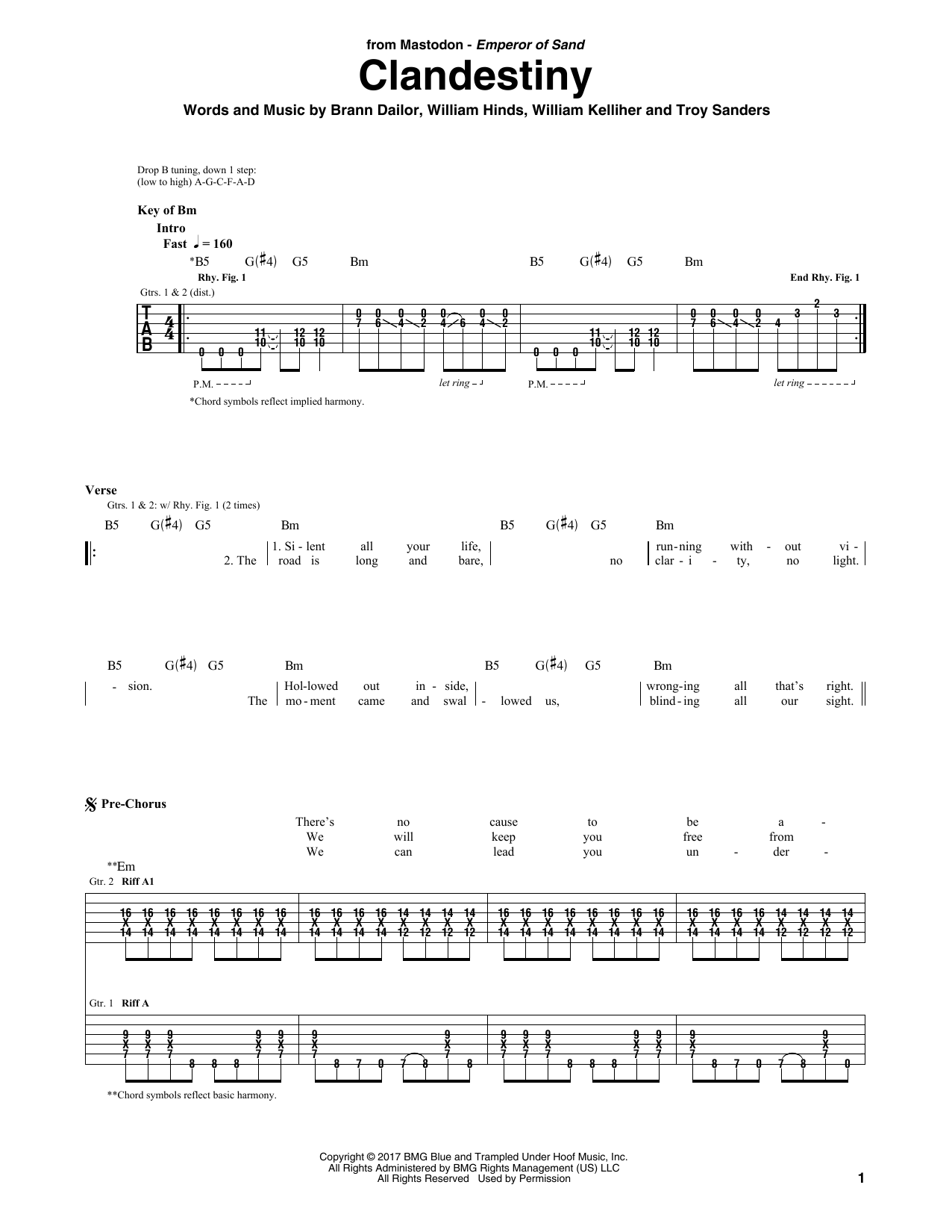 Download Mastodon Clandestiny Sheet Music and learn how to play Guitar Tab PDF digital score in minutes