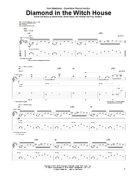 Download Mastodon Diamond In The Witch House Sheet Music and learn how to play Guitar Tab PDF digital score in minutes