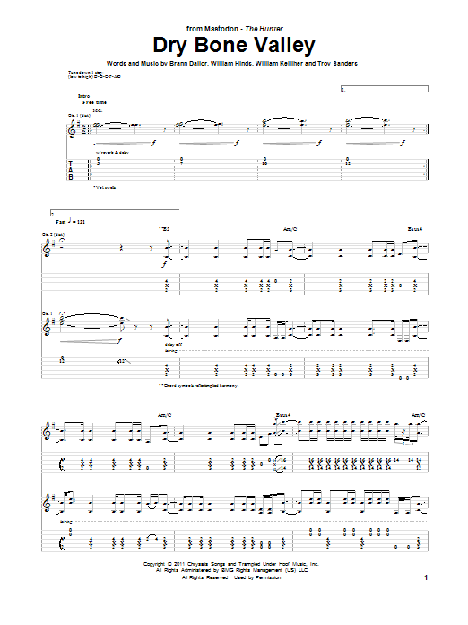 Download Mastodon Dry Bone Valley Sheet Music and learn how to play Guitar Tab PDF digital score in minutes