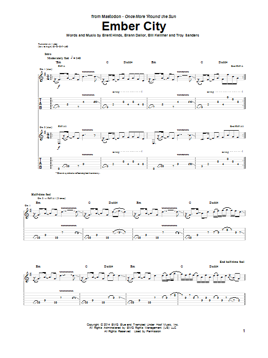 Download Mastodon Ember City Sheet Music and learn how to play Guitar Tab PDF digital score in minutes