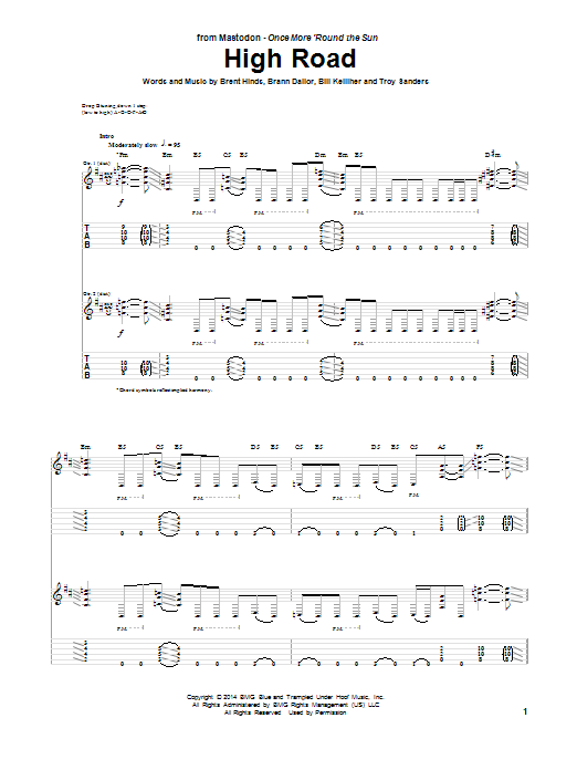 Download Mastodon High Road Sheet Music and learn how to play Guitar Tab PDF digital score in minutes