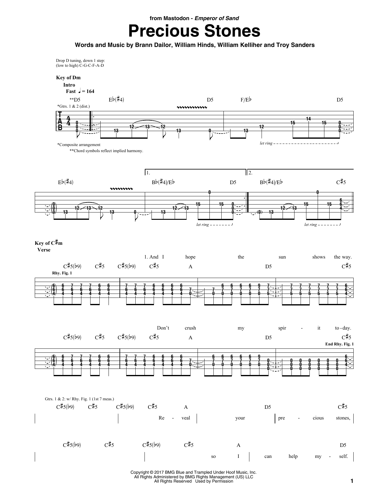 Download Mastodon Precious Stones Sheet Music and learn how to play Guitar Tab PDF digital score in minutes