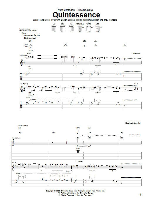 Download Mastodon Quintessence Sheet Music and learn how to play Bass Guitar Tab PDF digital score in minutes