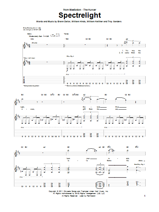 Download Mastodon Spectrelight Sheet Music and learn how to play Guitar Tab PDF digital score in minutes