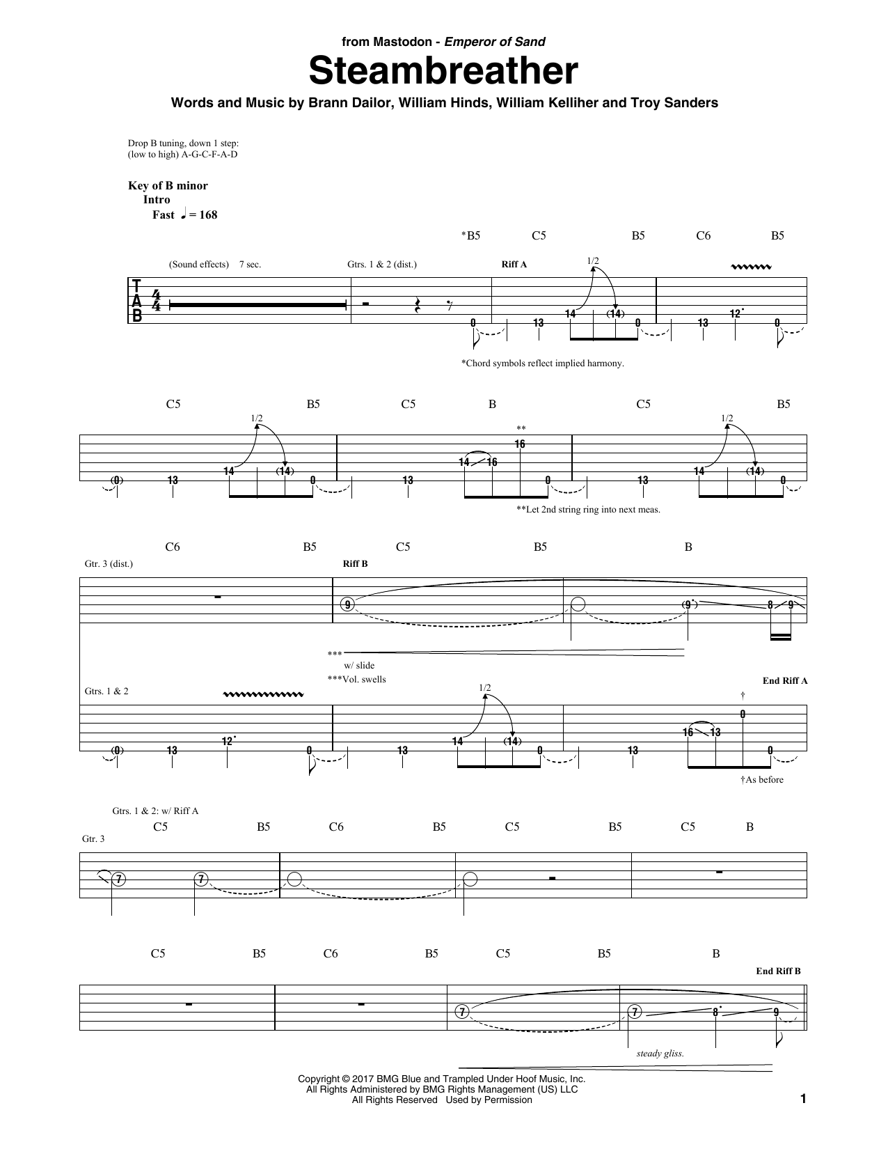 Download Mastodon Steambreather Sheet Music and learn how to play Guitar Tab PDF digital score in minutes