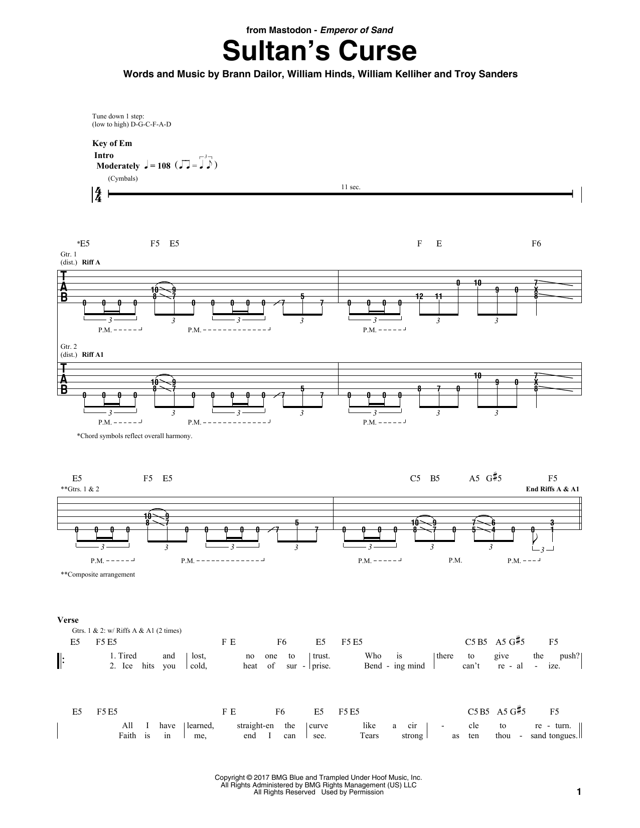 Download Mastodon Sultan's Curse Sheet Music and learn how to play Guitar Tab PDF digital score in minutes