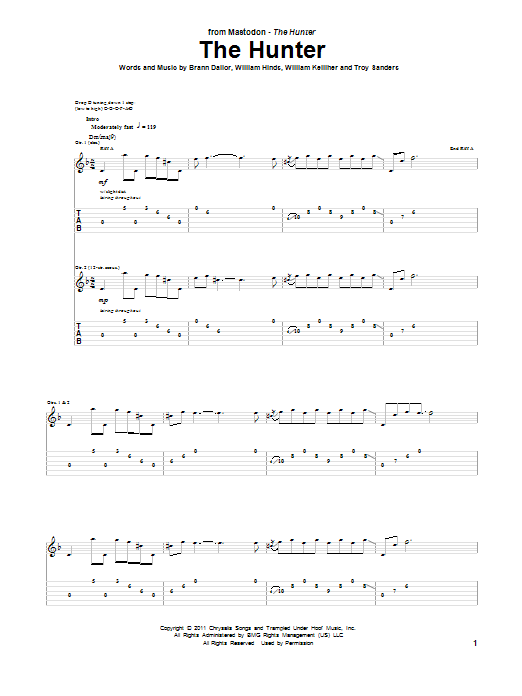 Download Mastodon The Hunter Sheet Music and learn how to play Guitar Tab PDF digital score in minutes