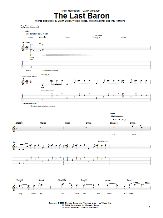 Download Mastodon The Last Baron Sheet Music and learn how to play Bass Guitar Tab PDF digital score in minutes