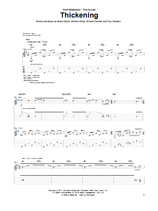 Download Mastodon Thickening Sheet Music and learn how to play Guitar Tab PDF digital score in minutes