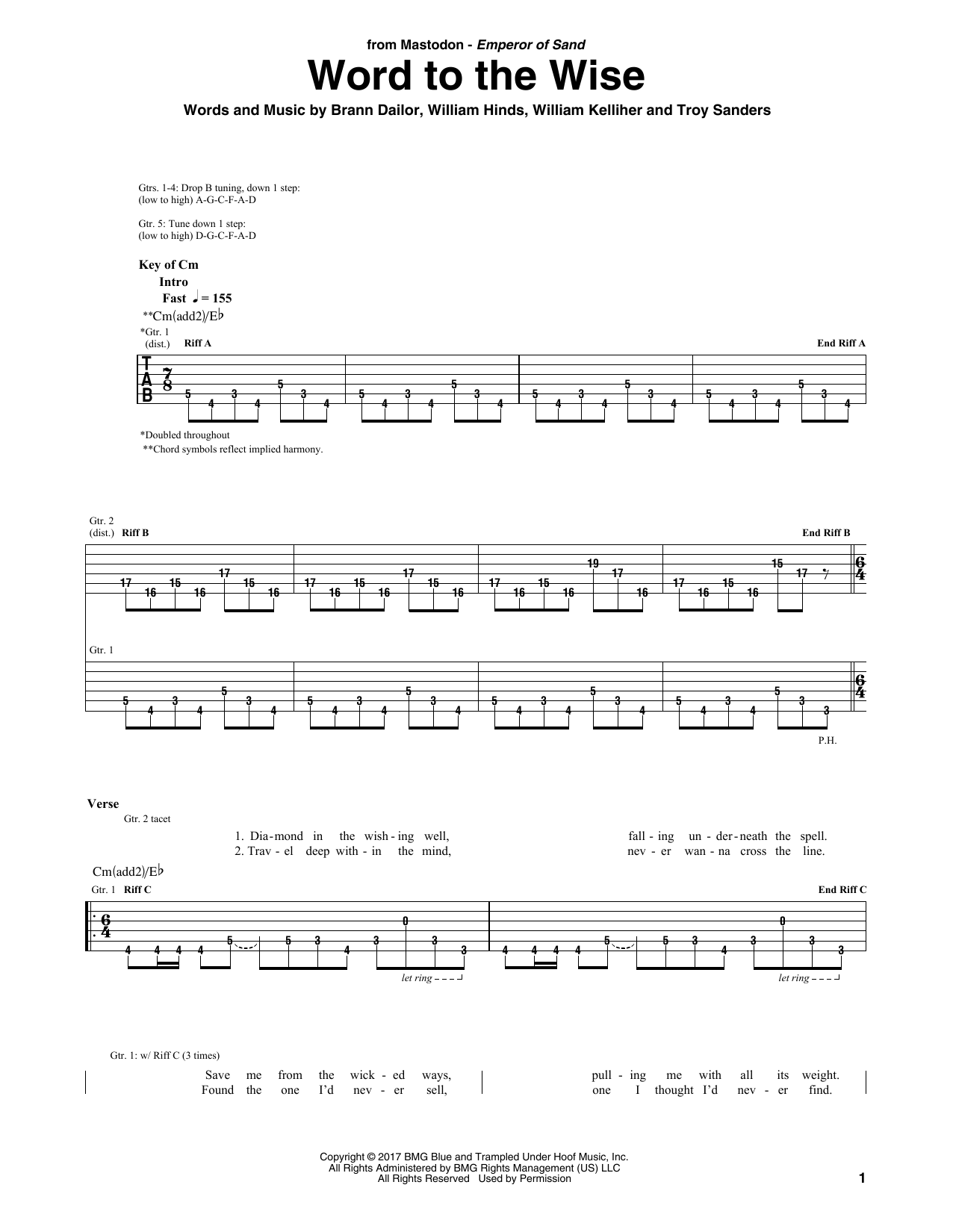 Download Mastodon Word To The Wise Sheet Music and learn how to play Guitar Tab PDF digital score in minutes