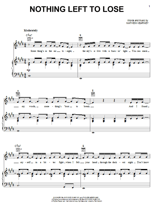 Download Mat Kearney Nothing Left To Lose Sheet Music and learn how to play Easy Guitar Tab PDF digital score in minutes