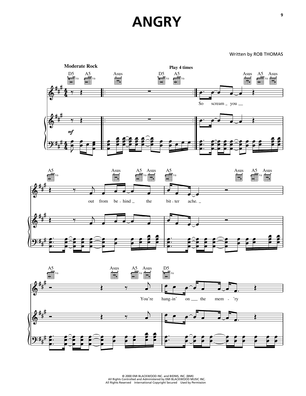 Download Matchbox Twenty Angry Sheet Music and learn how to play Piano, Vocal & Guitar Chords (Right-Hand Melody) PDF digital score in minutes
