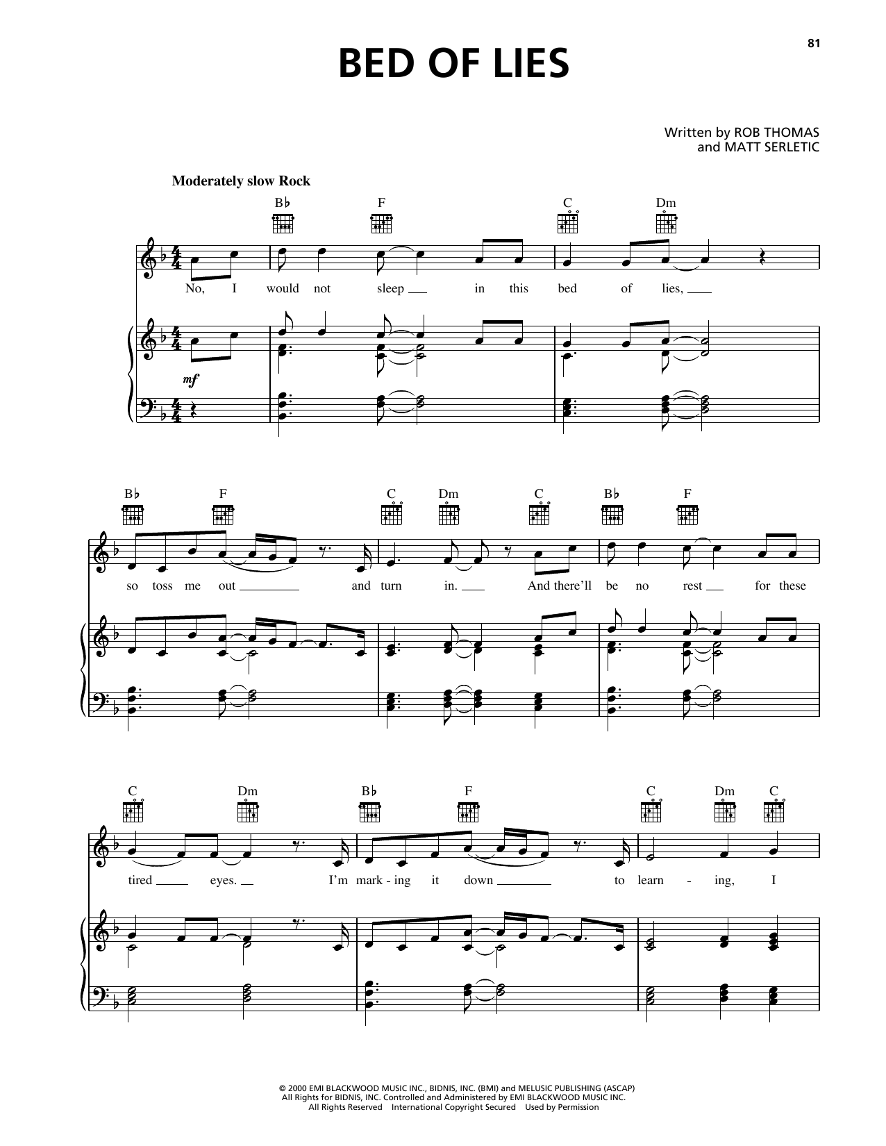 Download Matchbox Twenty Bed Of Lies Sheet Music and learn how to play Piano, Vocal & Guitar Chords (Right-Hand Melody) PDF digital score in minutes
