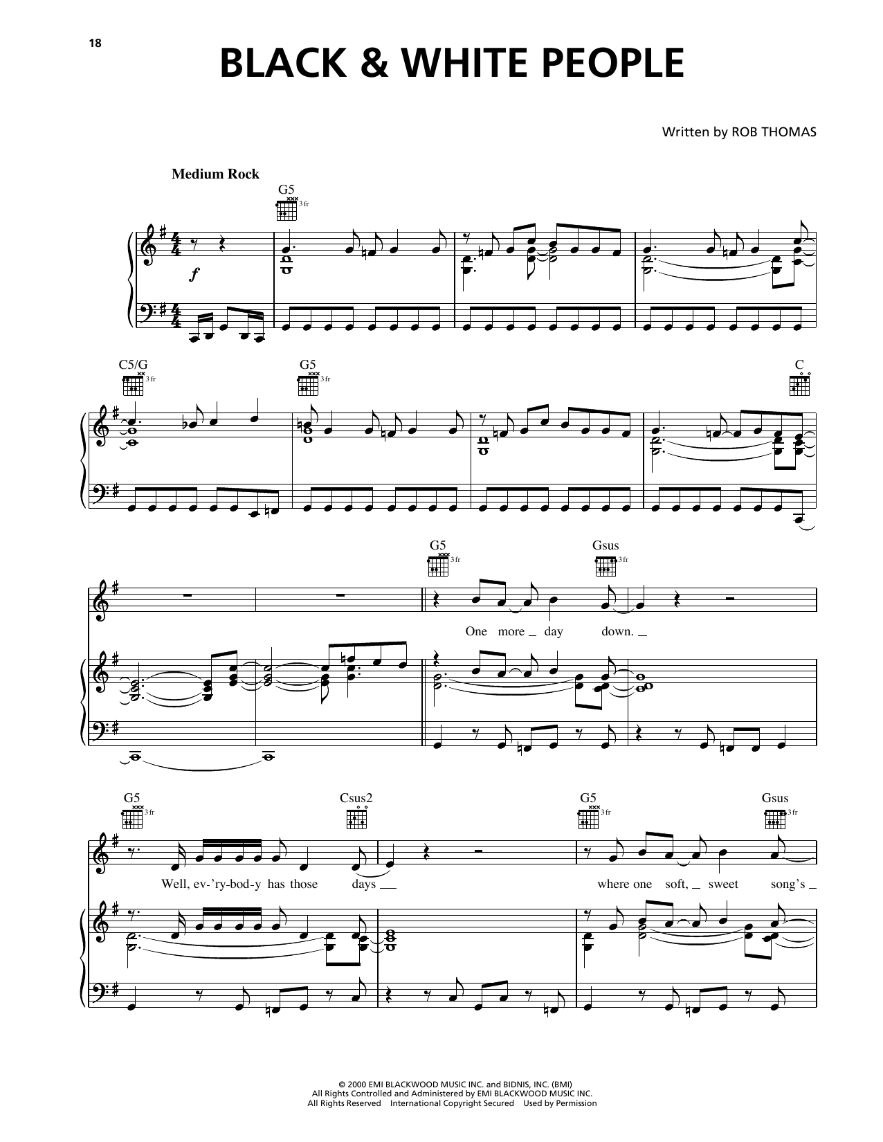 Download Matchbox Twenty Black & White People Sheet Music and learn how to play Piano, Vocal & Guitar Chords (Right-Hand Melody) PDF digital score in minutes