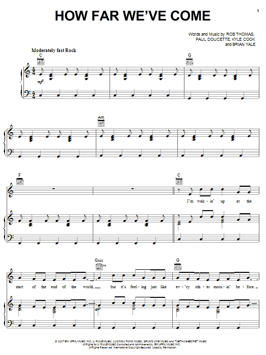 Download Matchbox Twenty How Far We've Come Sheet Music and learn how to play Piano, Vocal & Guitar (Right-Hand Melody) PDF digital score in minutes