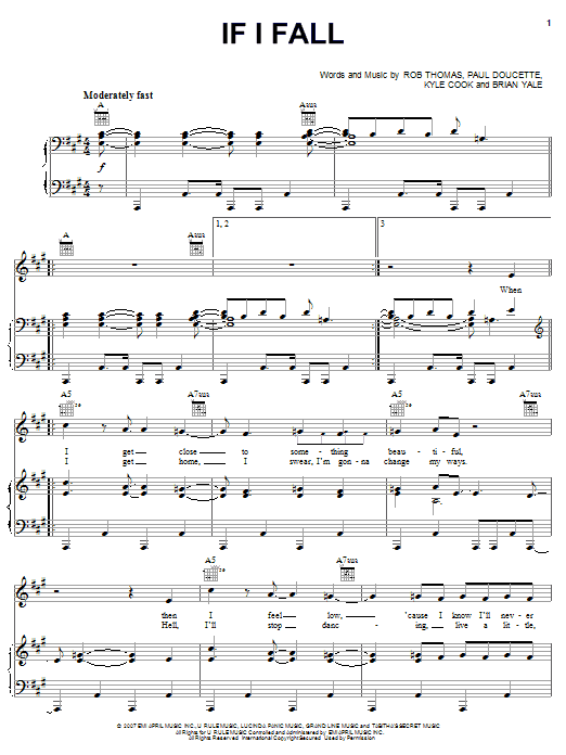 Download Matchbox Twenty If I Fall Sheet Music and learn how to play Piano, Vocal & Guitar (Right-Hand Melody) PDF digital score in minutes