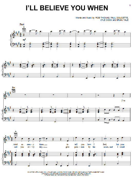 Download Matchbox Twenty I'll Believe You When Sheet Music and learn how to play Piano, Vocal & Guitar (Right-Hand Melody) PDF digital score in minutes