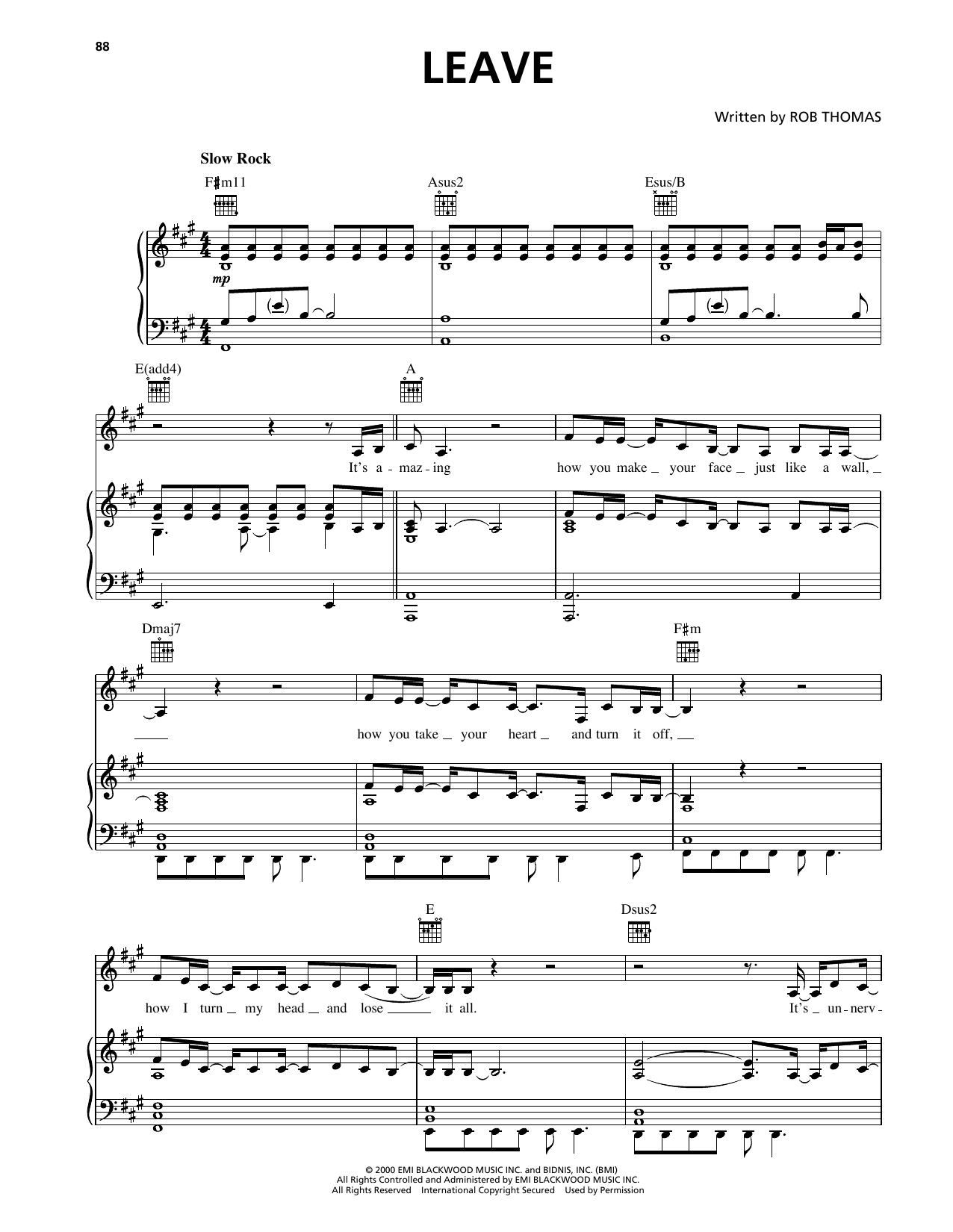 Download Matchbox Twenty Leave Sheet Music and learn how to play Piano, Vocal & Guitar Chords (Right-Hand Melody) PDF digital score in minutes