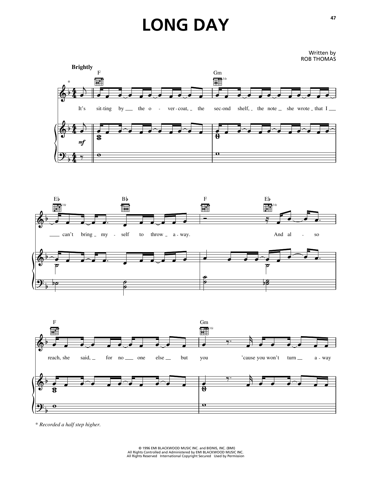 Download Matchbox Twenty Long Day Sheet Music and learn how to play Piano, Vocal & Guitar Chords (Right-Hand Melody) PDF digital score in minutes