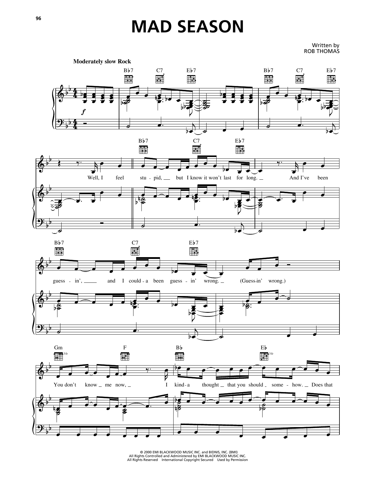 Download Matchbox Twenty Mad Season Sheet Music and learn how to play Piano, Vocal & Guitar Chords (Right-Hand Melody) PDF digital score in minutes