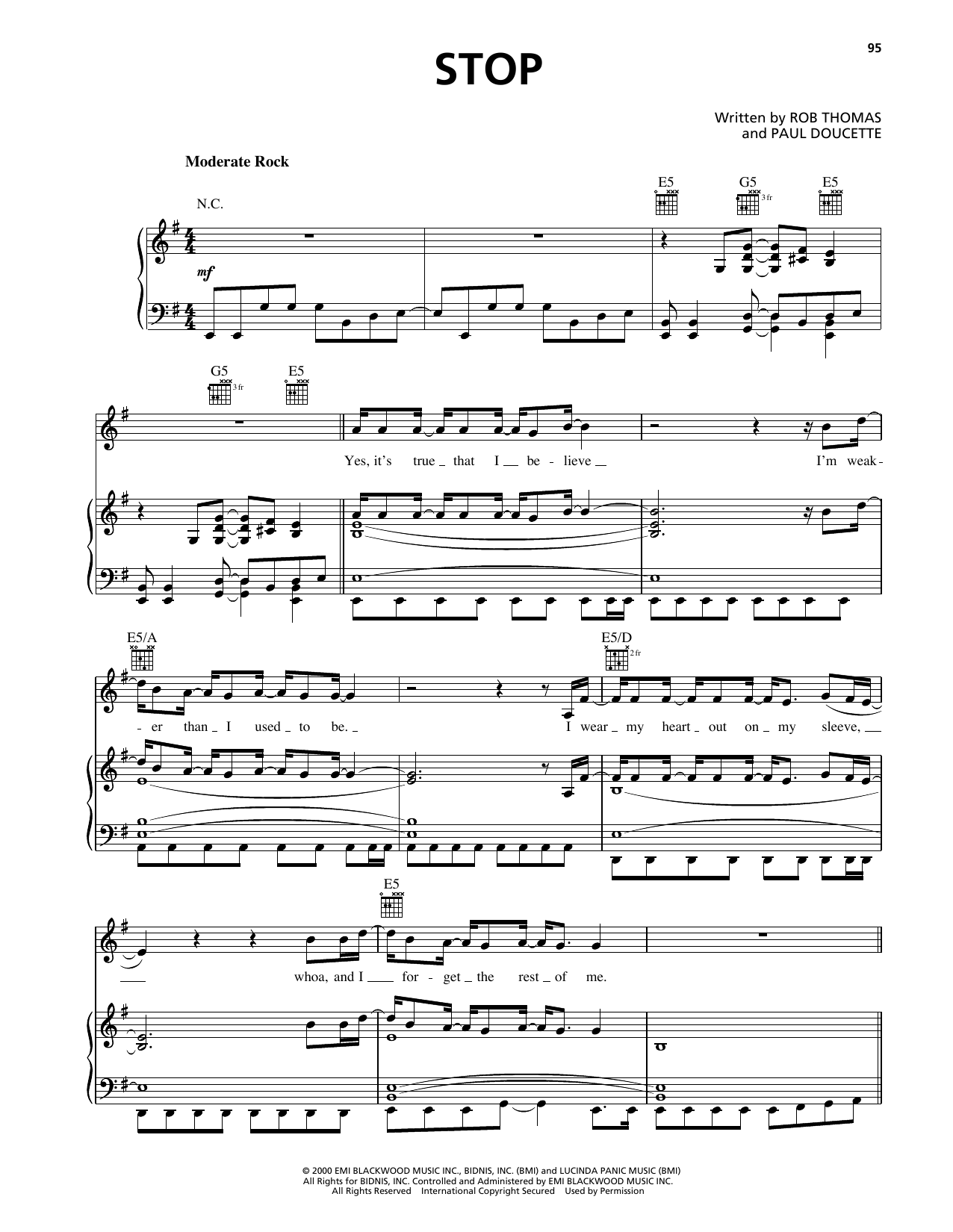 Download Matchbox Twenty Stop Sheet Music and learn how to play Piano, Vocal & Guitar Chords (Right-Hand Melody) PDF digital score in minutes