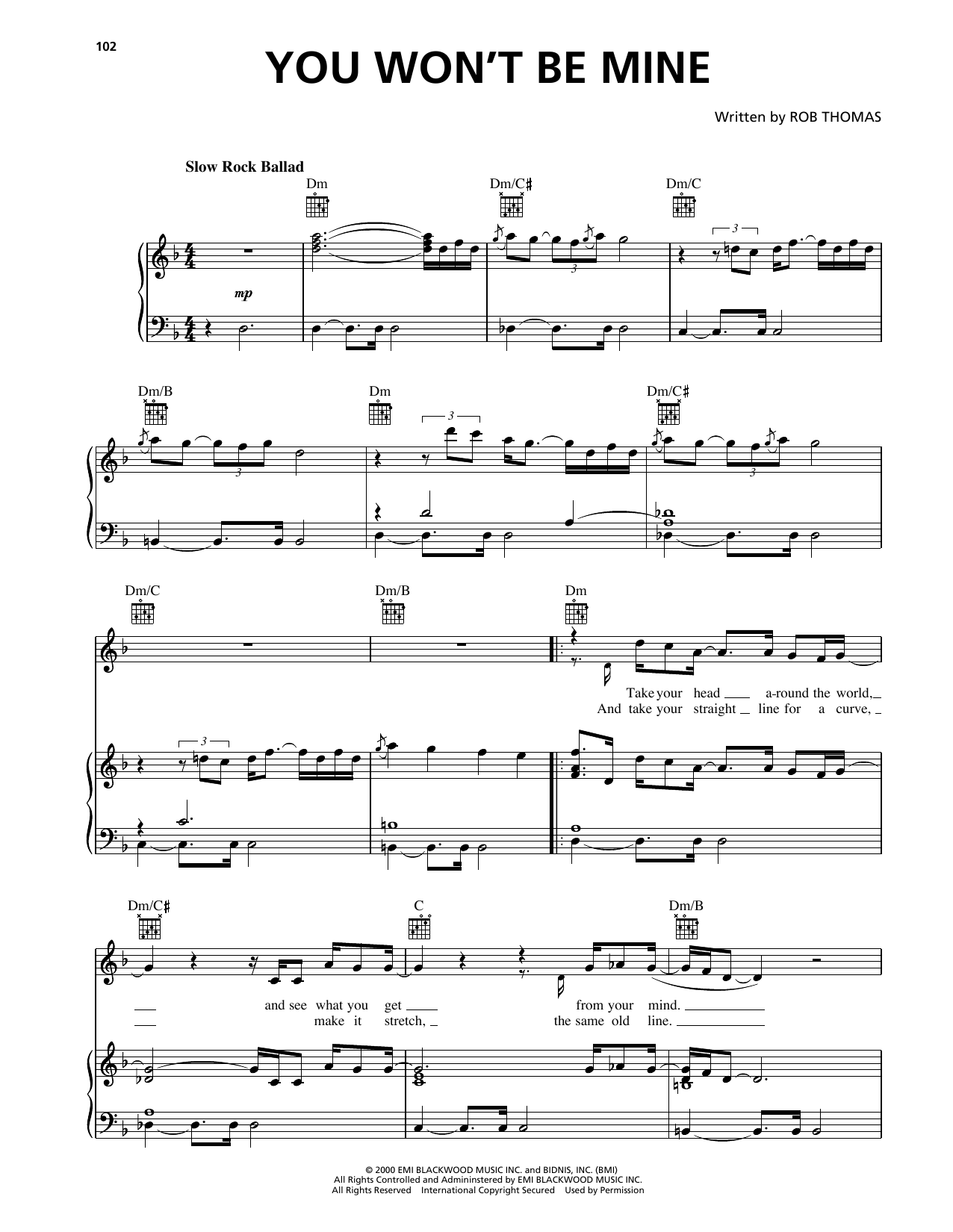 Download Matchbox Twenty You Won't Be Mine Sheet Music and learn how to play Piano, Vocal & Guitar Chords (Right-Hand Melody) PDF digital score in minutes