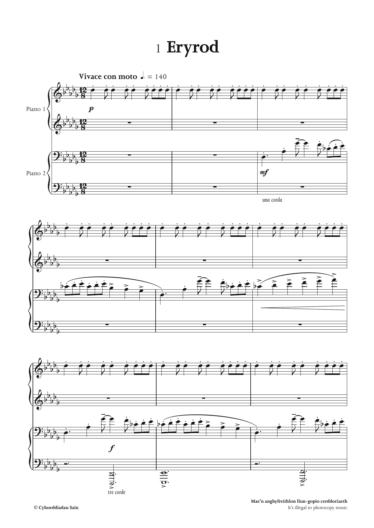 Download Math Roberts Eryri Sheet Music and learn how to play Piano Duet PDF digital score in minutes