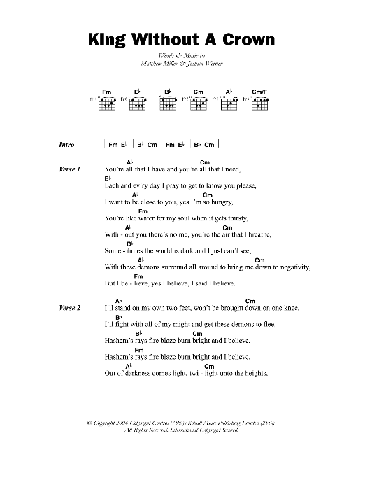 Download Matisyahu King Without A Crown Sheet Music and learn how to play Lyrics & Chords PDF digital score in minutes