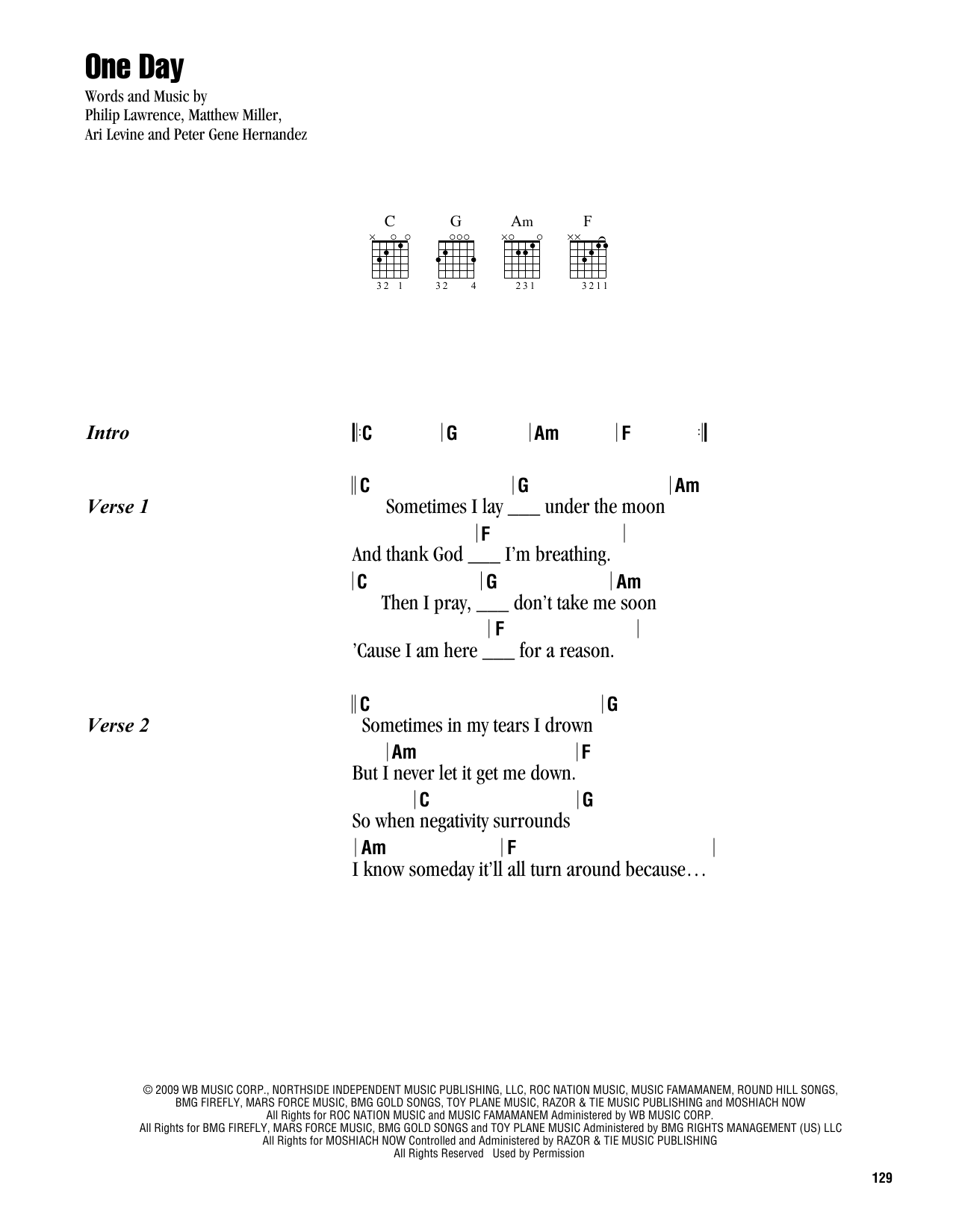 Download Matisyahu One Day Sheet Music and learn how to play Lyrics & Chords PDF digital score in minutes