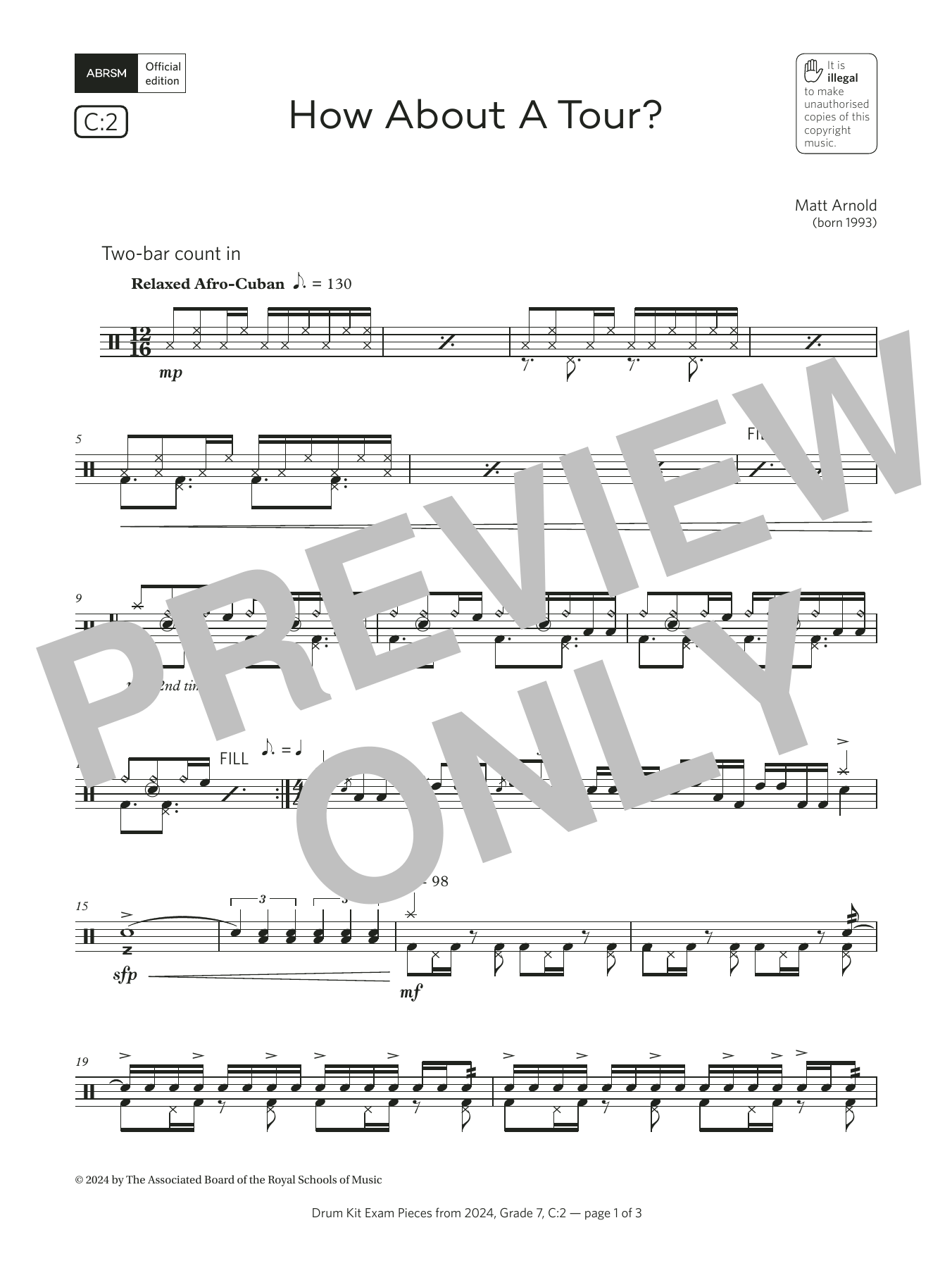 Download Matt Arnold How About A Tour? (Grade 7, list C2, from the ABRSM Drum Kit Syllabus 2024) Sheet Music and learn how to play Drums PDF digital score in minutes