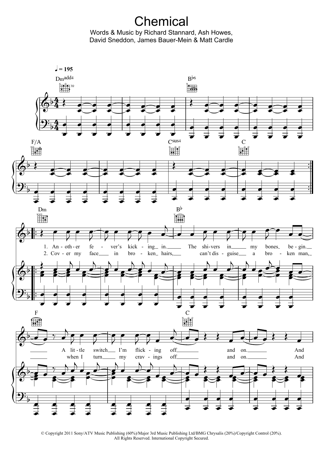 Download Matt Cardle Chemical Sheet Music and learn how to play Piano, Vocal & Guitar (Right-Hand Melody) PDF digital score in minutes