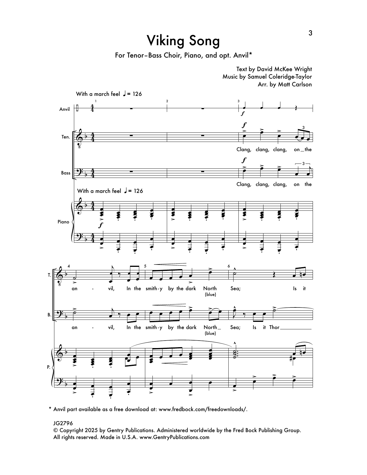 Download Matt Carlson Viking Song Sheet Music and learn how to play TTBB Choir PDF digital score in minutes