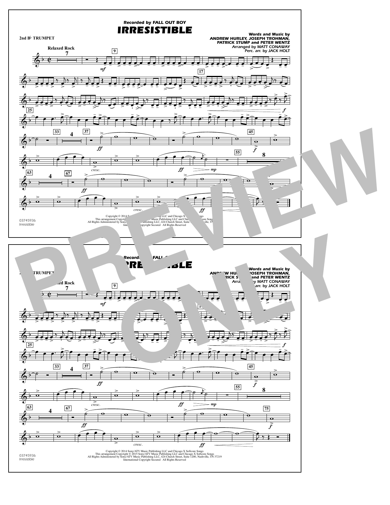 Download Matt Conaway Irresistible - 2nd Bb Trumpet Sheet Music and learn how to play Marching Band PDF digital score in minutes