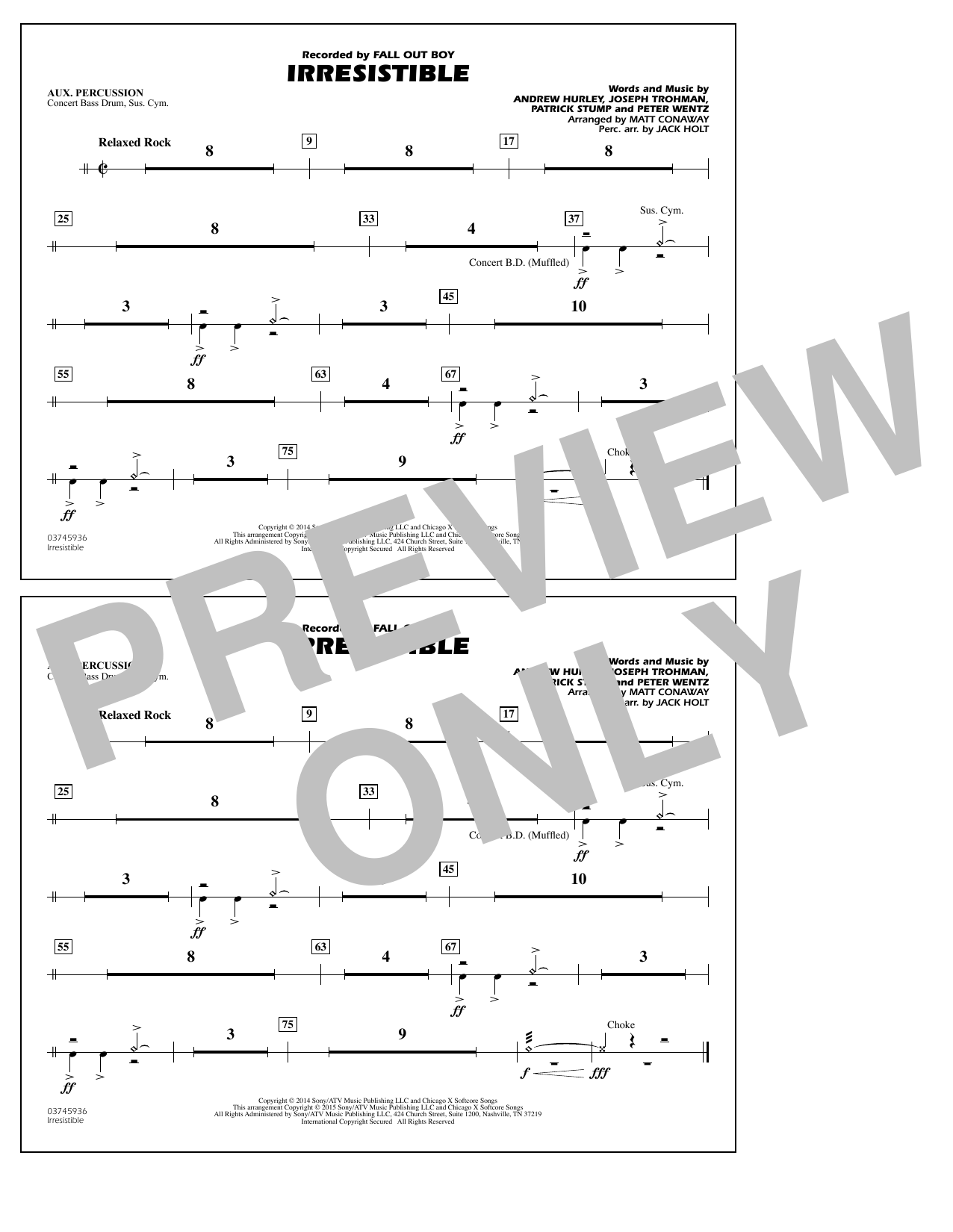 Download Matt Conaway Irresistible - Aux Percussion Sheet Music and learn how to play Marching Band PDF digital score in minutes