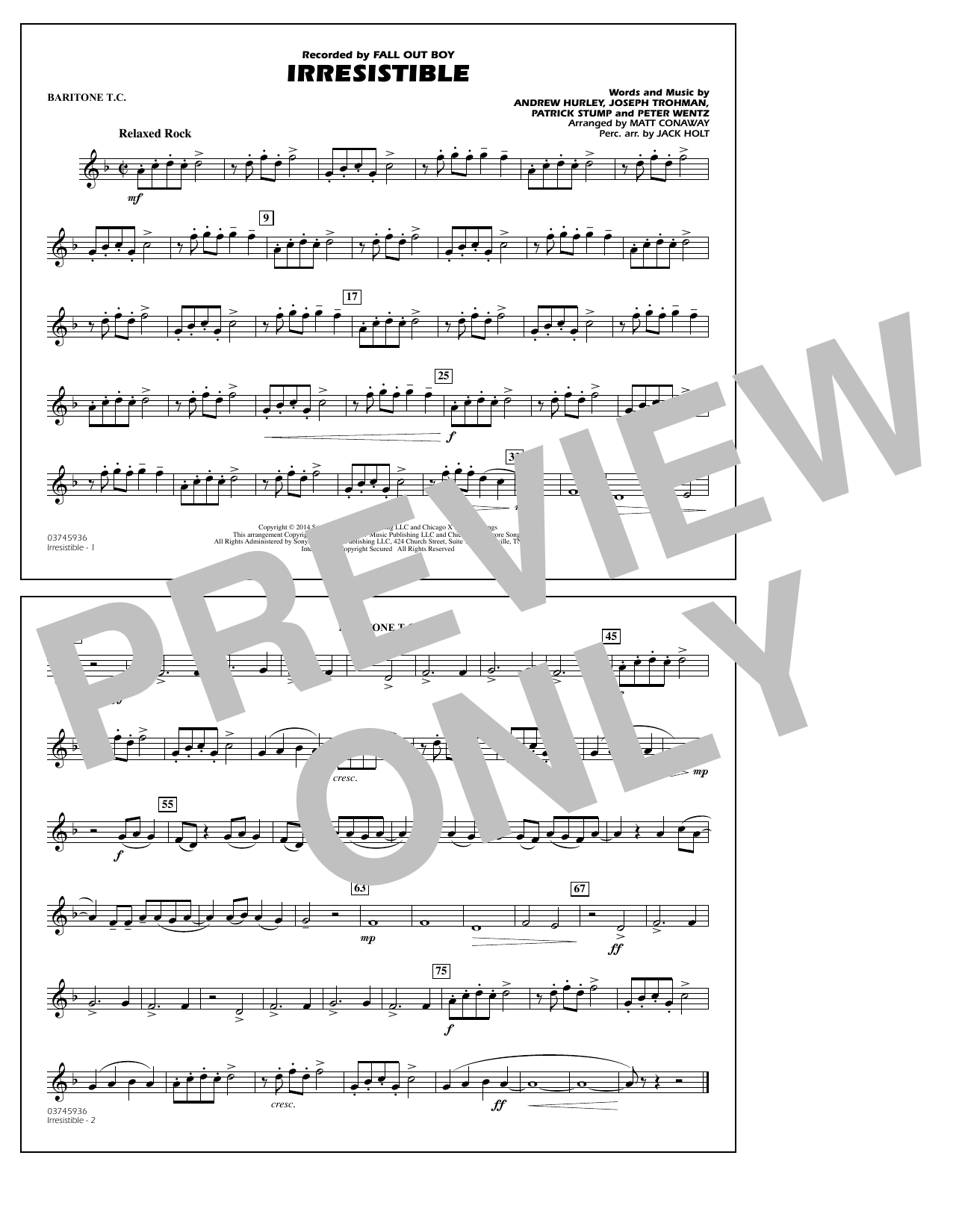 Download Matt Conaway Irresistible - Baritone T.C. Sheet Music and learn how to play Marching Band PDF digital score in minutes