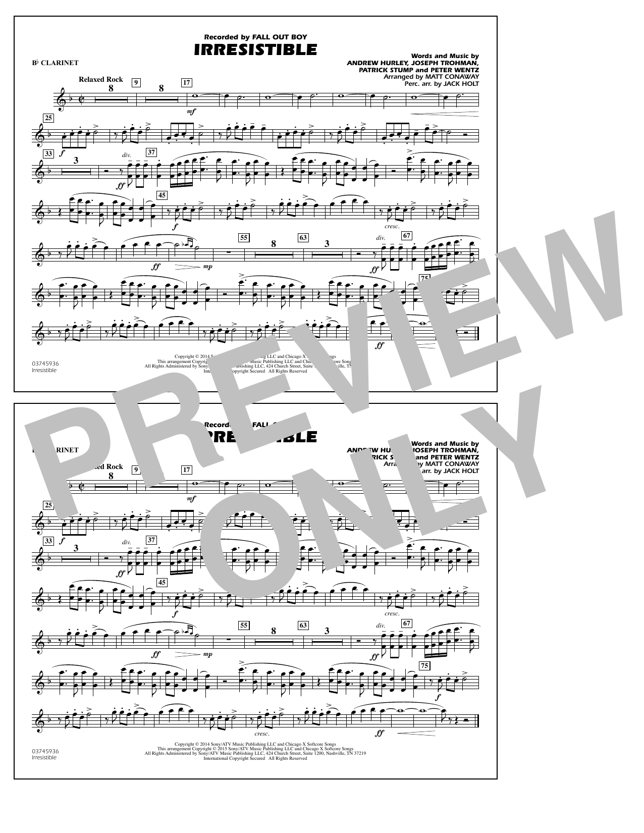 Download Matt Conaway Irresistible - Bb Clarinet Sheet Music and learn how to play Marching Band PDF digital score in minutes