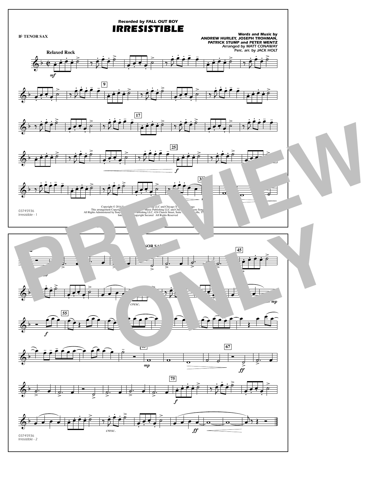 Download Matt Conaway Irresistible - Bb Tenor Sax Sheet Music and learn how to play Marching Band PDF digital score in minutes