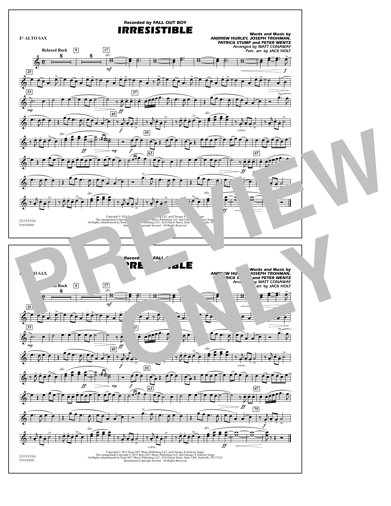 Download Matt Conaway Irresistible - Eb Alto Sax Sheet Music and learn how to play Marching Band PDF digital score in minutes