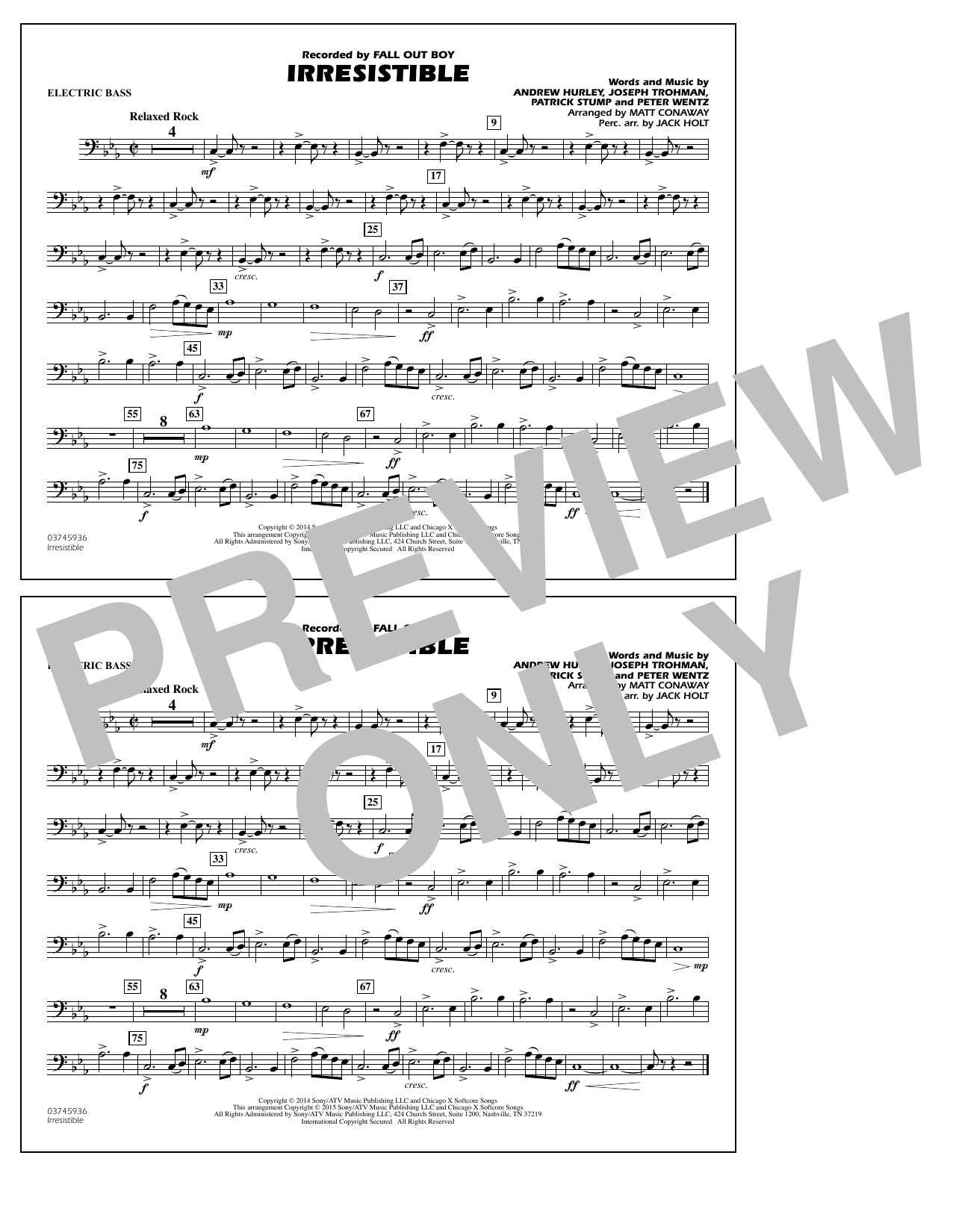 Download Matt Conaway Irresistible - Electric Bass Sheet Music and learn how to play Marching Band PDF digital score in minutes