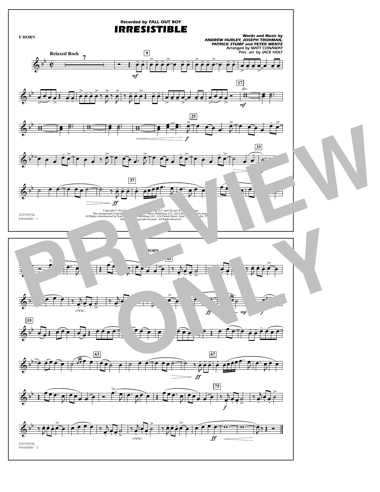Download Matt Conaway Irresistible - F Horn Sheet Music and learn how to play Marching Band PDF digital score in minutes