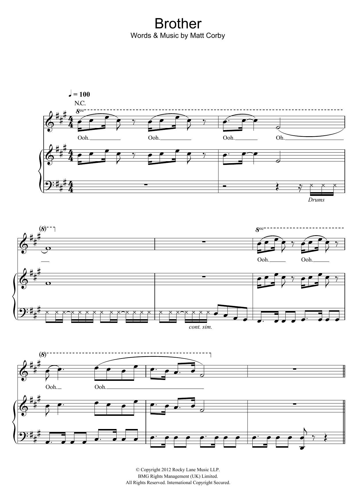 Download Matt Corby Brother Sheet Music and learn how to play Piano, Vocal & Guitar (Right-Hand Melody) PDF digital score in minutes